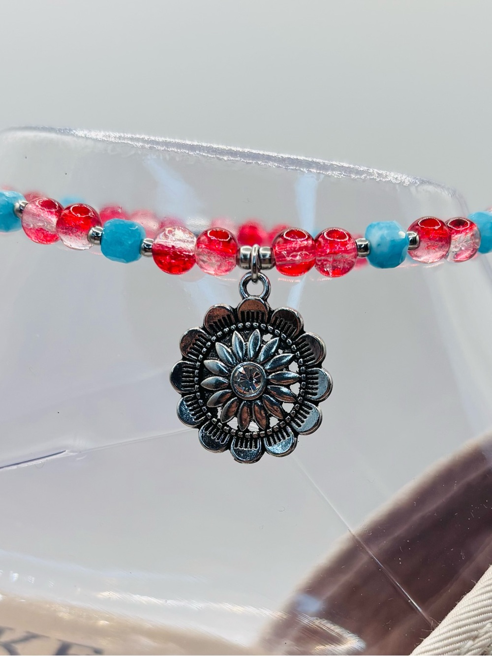 *Anklet* Southwestern Charm & Red Crackle Jade Stretchy Ankle Bracelet - Picture 5 of 6